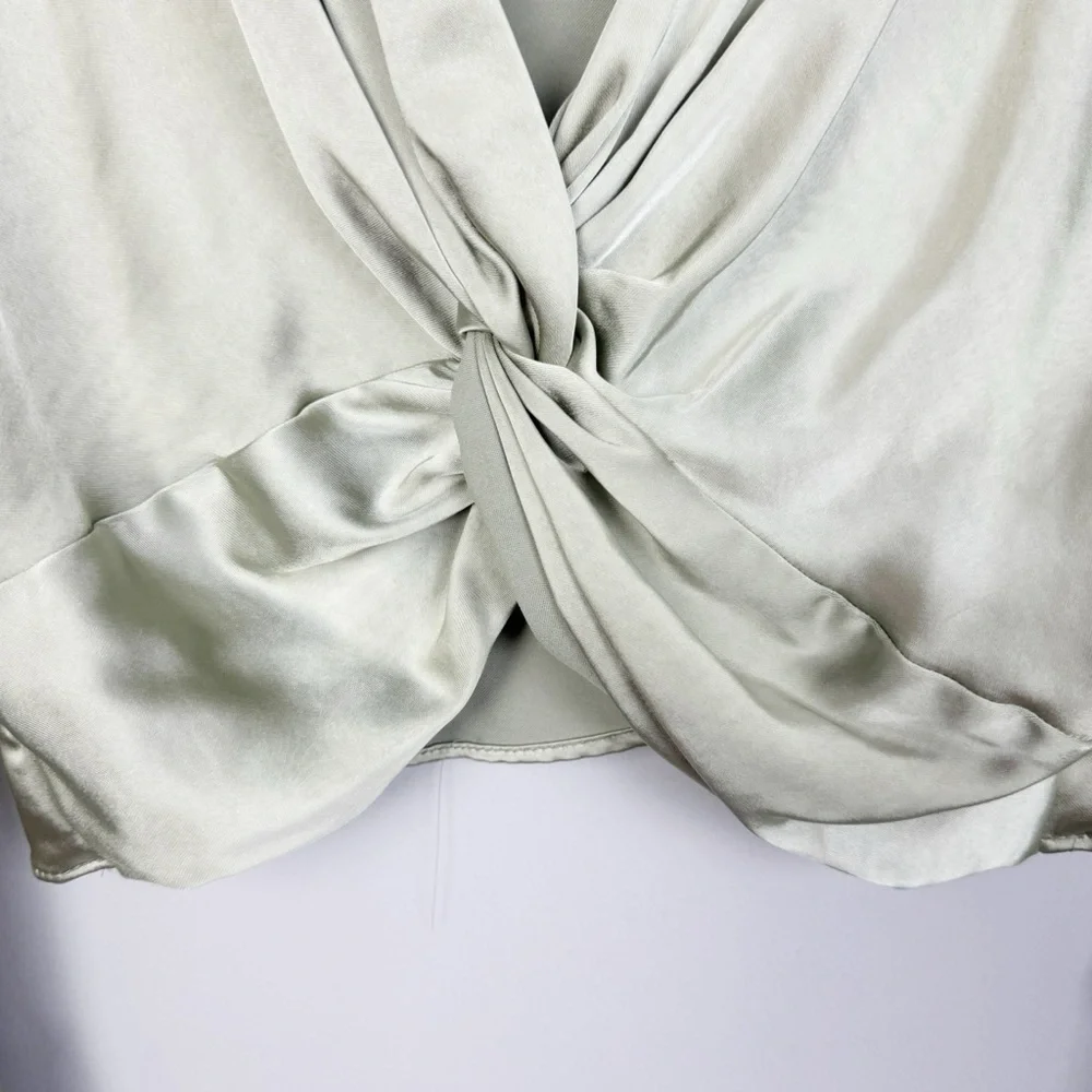 ZARA | NEW Sage Green Twist Front Cropped Bell Sleeve Top Women’s Size Large - Picture 7 of 12